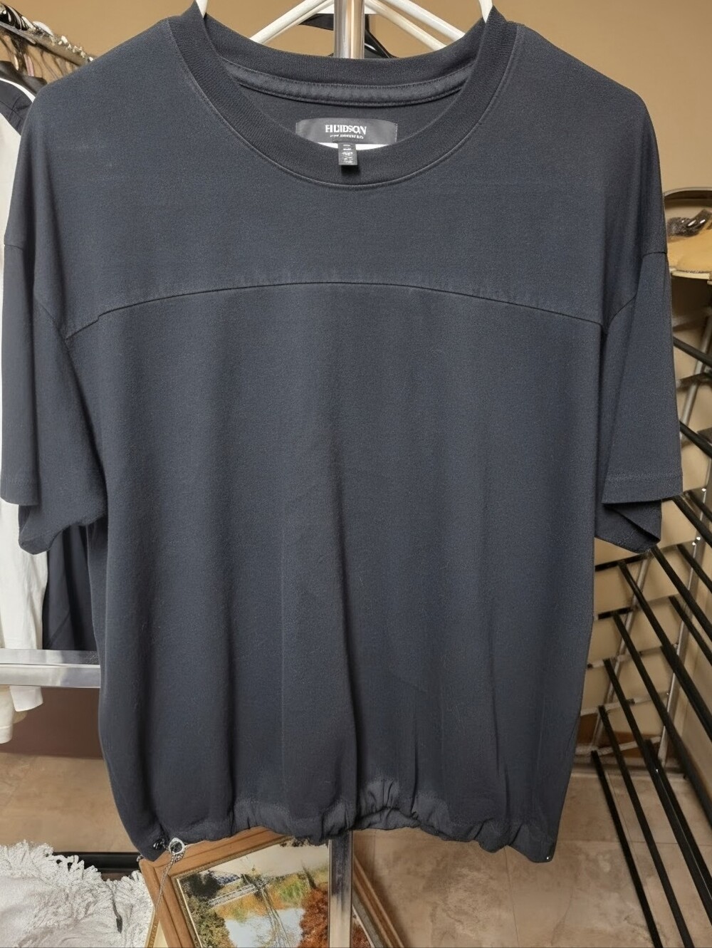Hudson Jeans Men's Black Short Sleeve Crewneck Tee W Drawstring